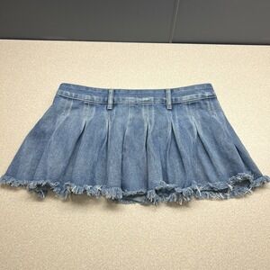 Shein Denim Jean Pleated Short Skirt Medium Y2K Blue Jean Mini Skirt Zip